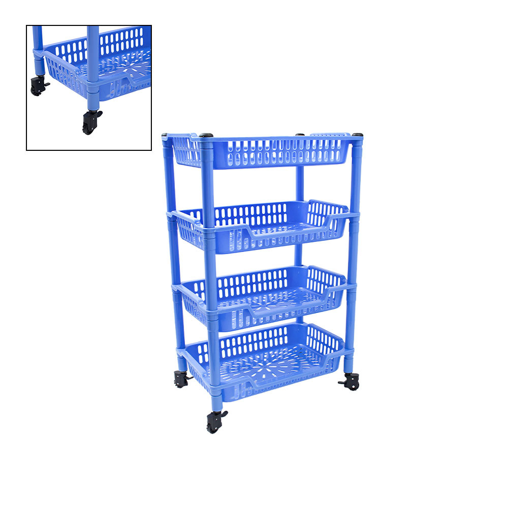 فخر الدين سلة تخزين بلاستيك مستطيلة مع عجلات لون أزرق - 4 طوابق