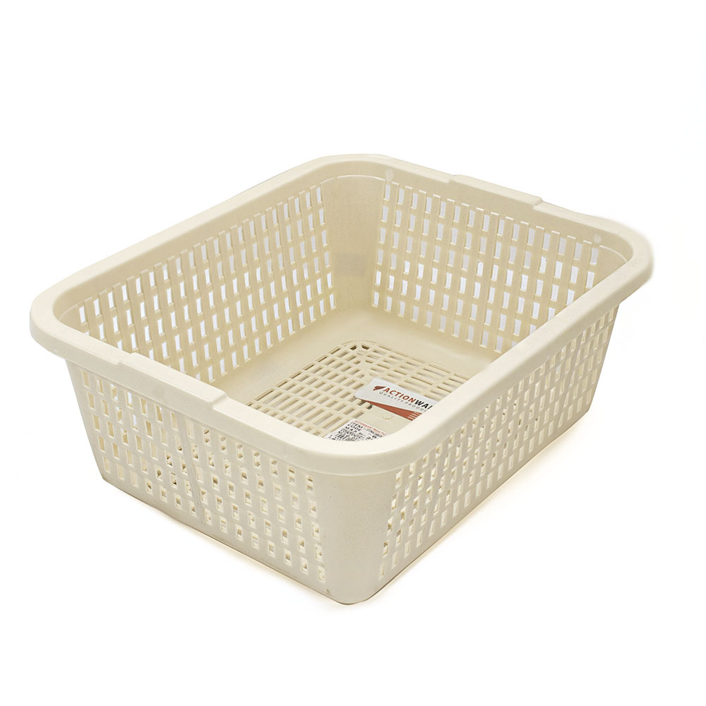 فخر الدين سلة تخزين وسط بلاستيك مخرم - لون بيج
