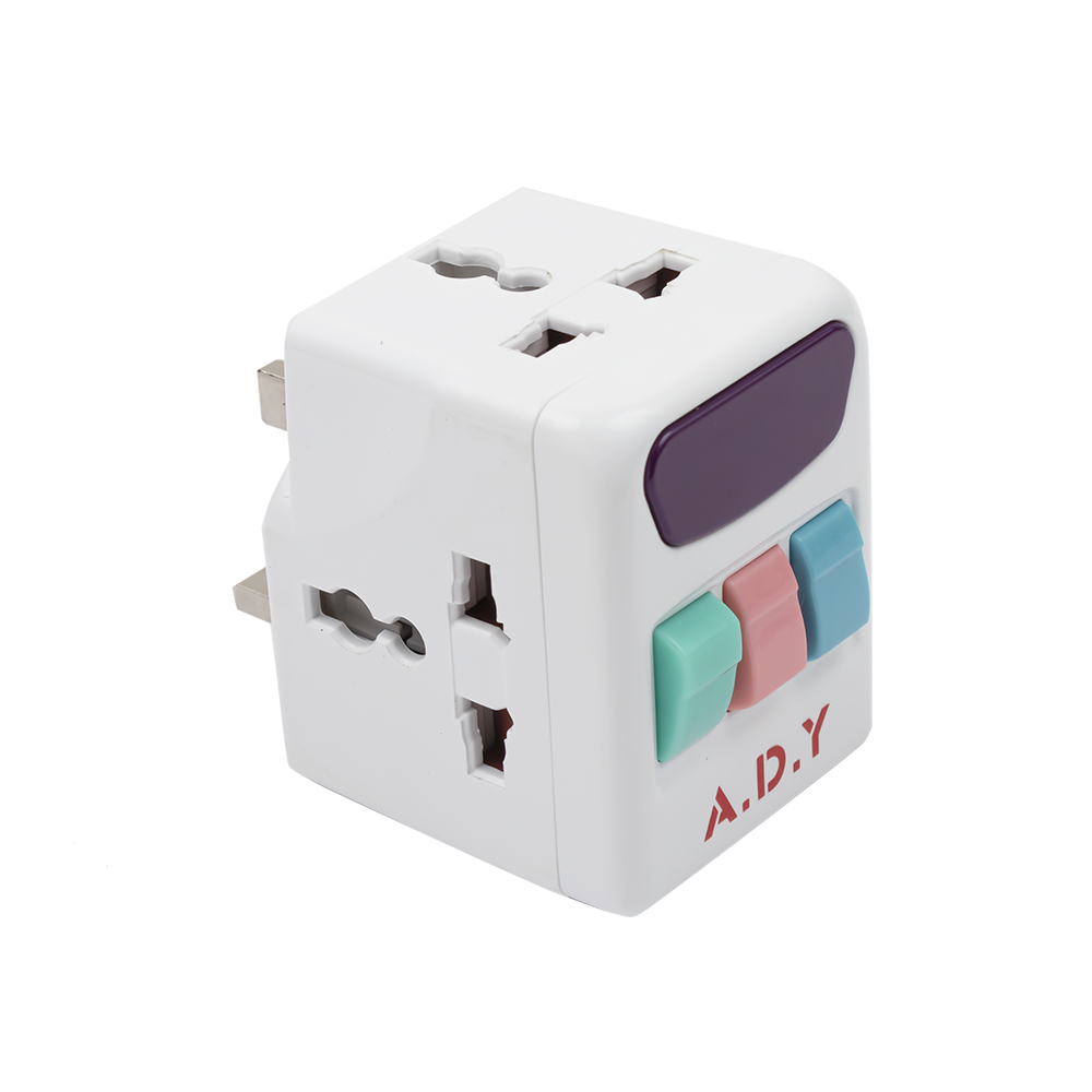 ايه دي واي موزع كهربائي مزود بقابس ثلاثي مع ثلاث مفاتيح للتشغيل والاغلاق