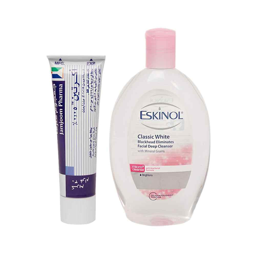 باكج العلاج الفعال لحب الشباب كريم اكرتين 0.05% تريتينوين بحجم 30 جرام واسكينول منظف الوجه بحجم 225 مل