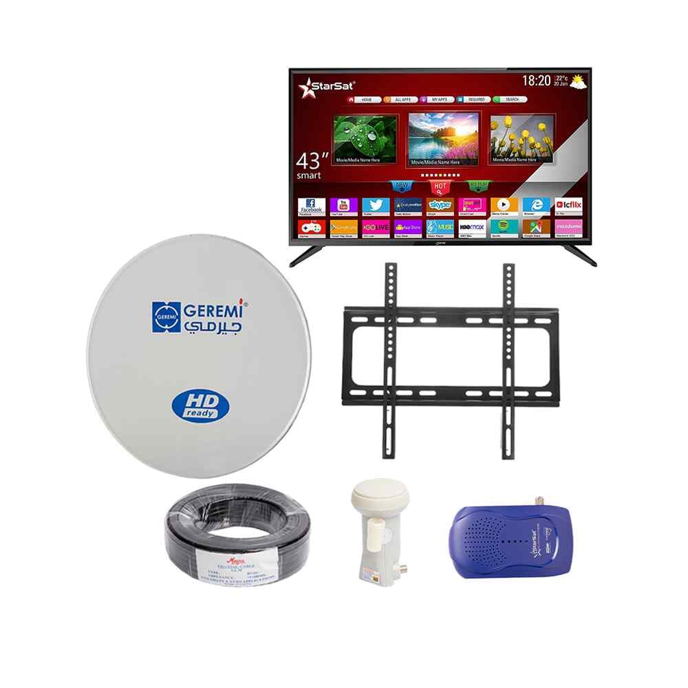 باكج تلفزيون ستار سات 43 بوصة 6 في 1 مع رسيفر وصحن وملحقات استثنائية