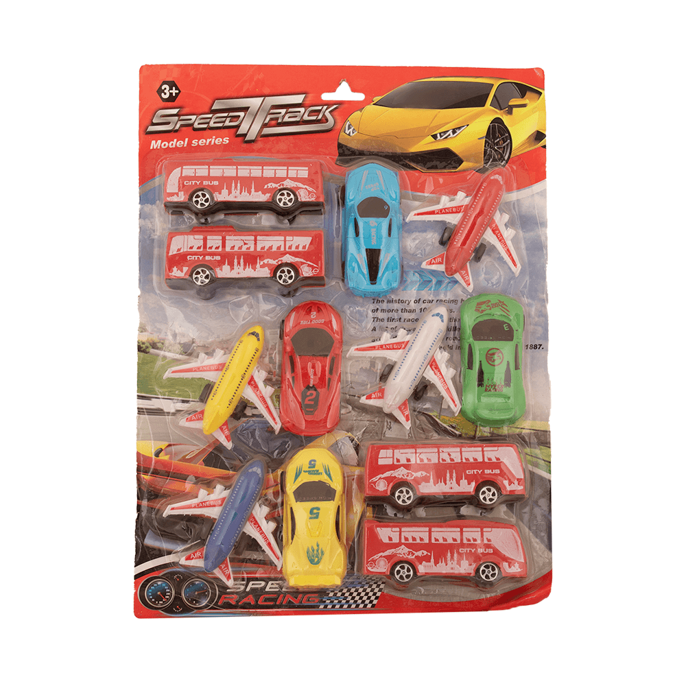 سبيد تراك مجموعة العاب سيارات مع طائرات صغيرة للاطفال - 12 قطعة