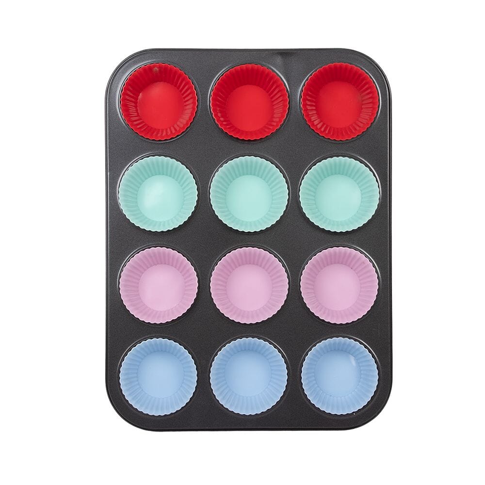 قالب كب كيك مع قوالب السيلكون -عدد 12 ثقب