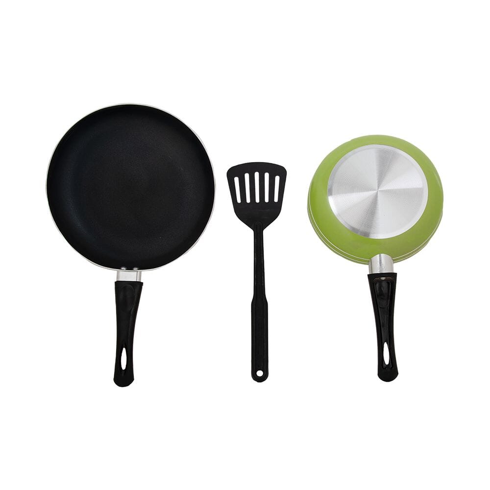 طقم مقلاة المنيوم مع ملعقة عريضة - 3 قطع