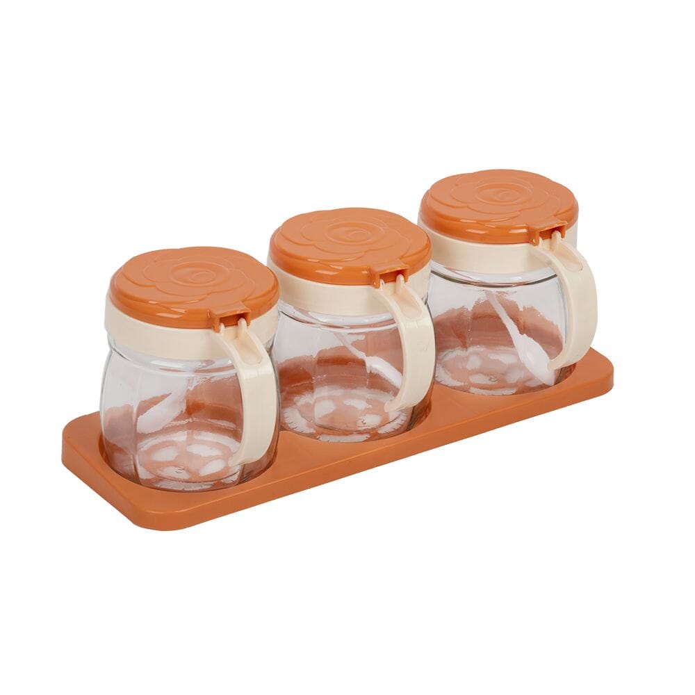 أجسبرّا  وعاء زجاج شفاف للبهارات مع أغطية وملاعق - 390 مل