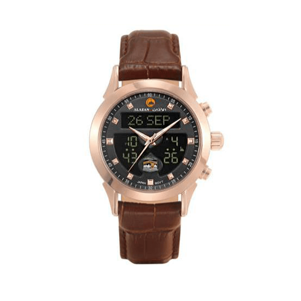 الاذان ساعة جلد بشكل دائرية ضد الخدش وبتوقيت مزدوج