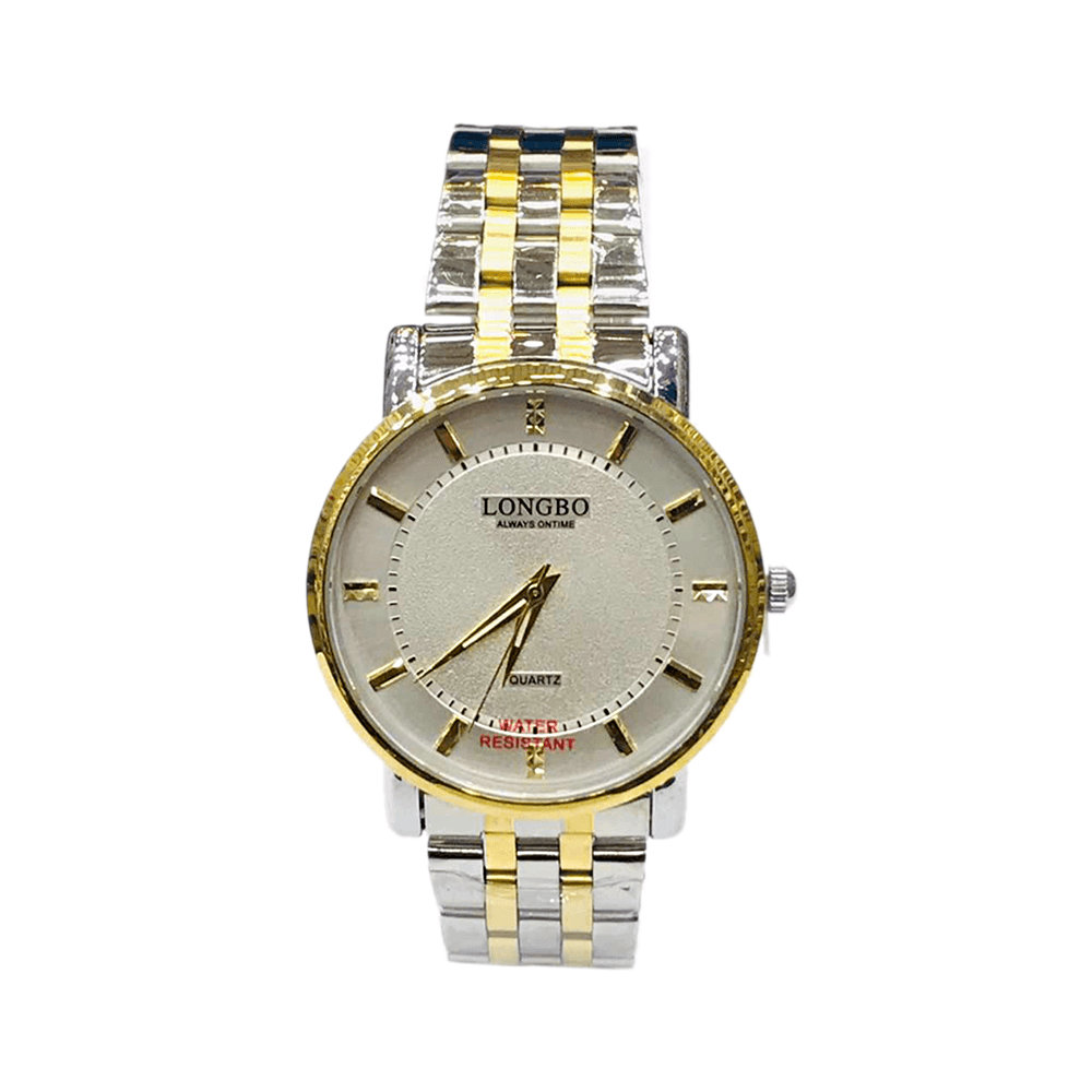 لونج بو ساعة يد عصرية بشكل دائري وبميناء باللون الرمادي