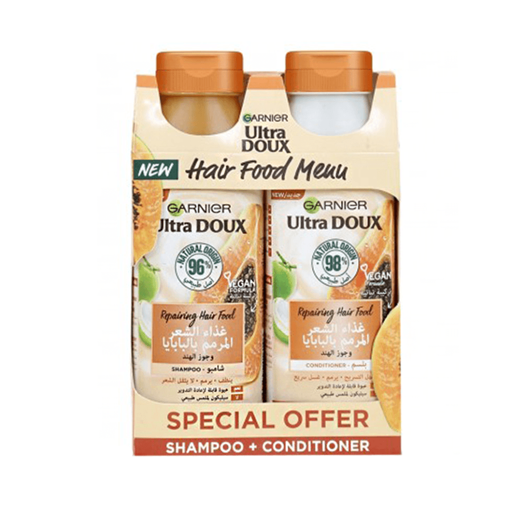 غارنيه مجموعة شامبو وبلسم Ultra Doux بالبابايا وجوز الهند -سعة 350 مل