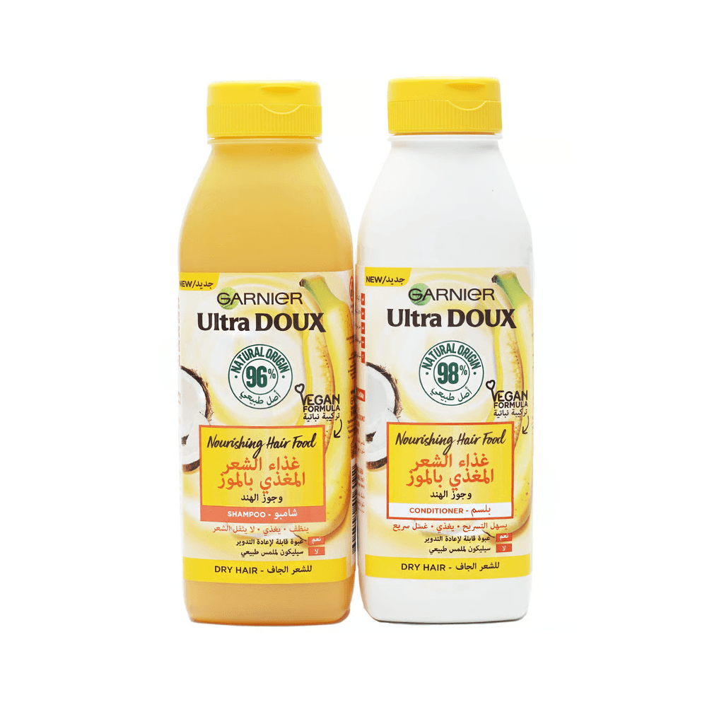 غارنييه مجموعة شامبو وبلسم مرطبة Ultra Doux بالموز وجوز الهند -سعة 350 مل