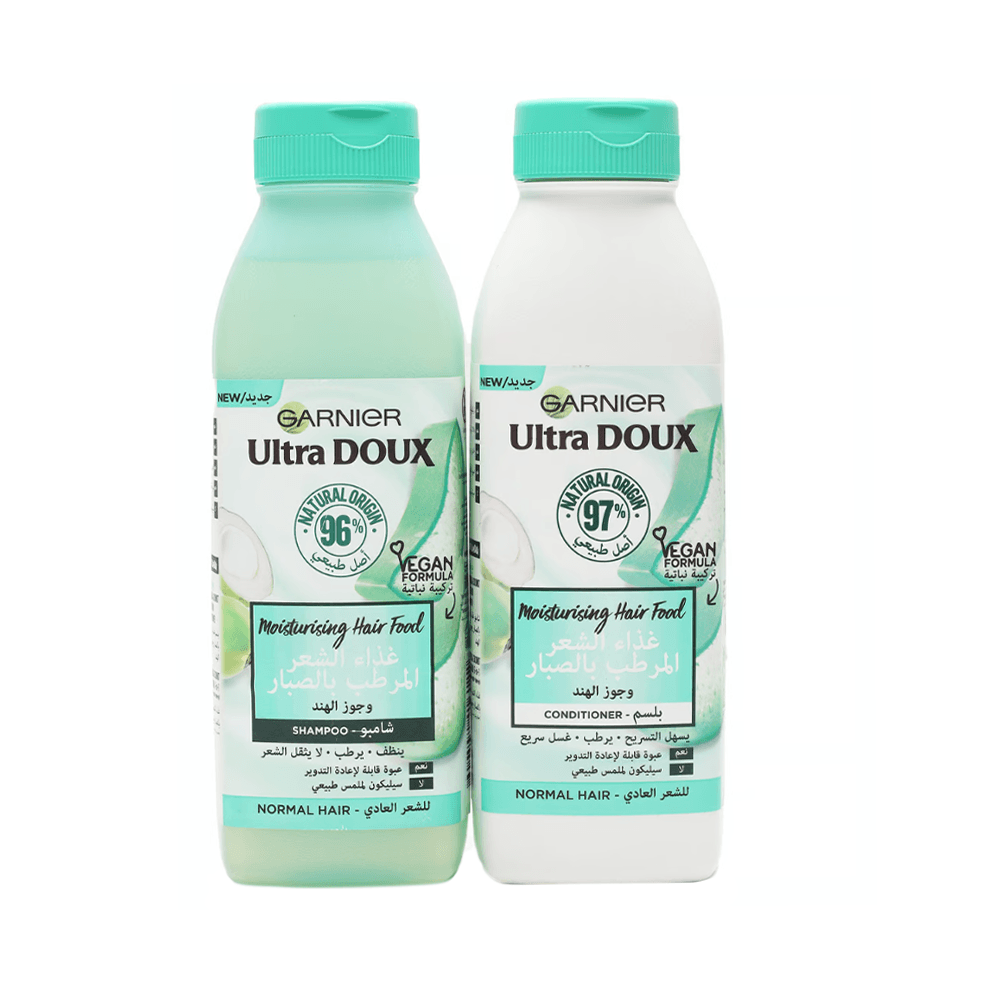 غارنييه مجموعة شامبو وبلسم مرطبة Ultra Doux بالصبار وجوز الهند -سعة 350 مل