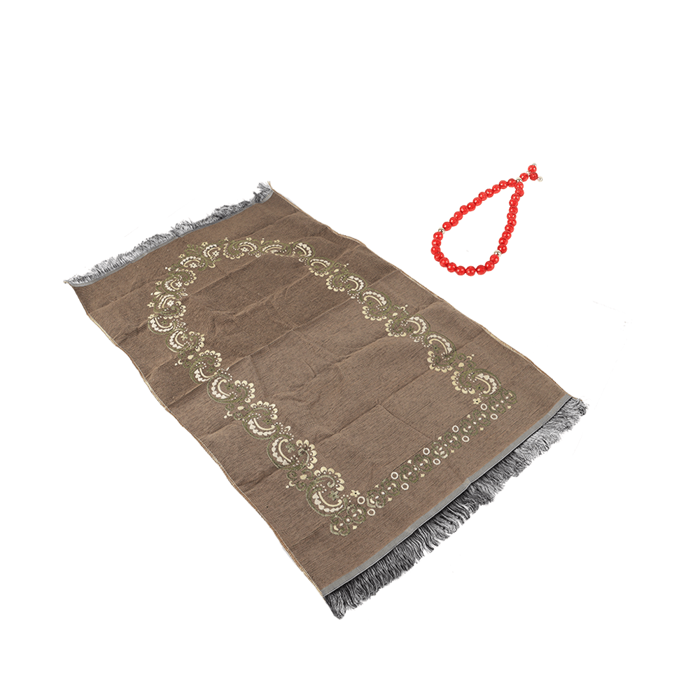 صندوق خاص بتصميم أنيق وفريد من سجادة وسبحة من اللؤلؤ