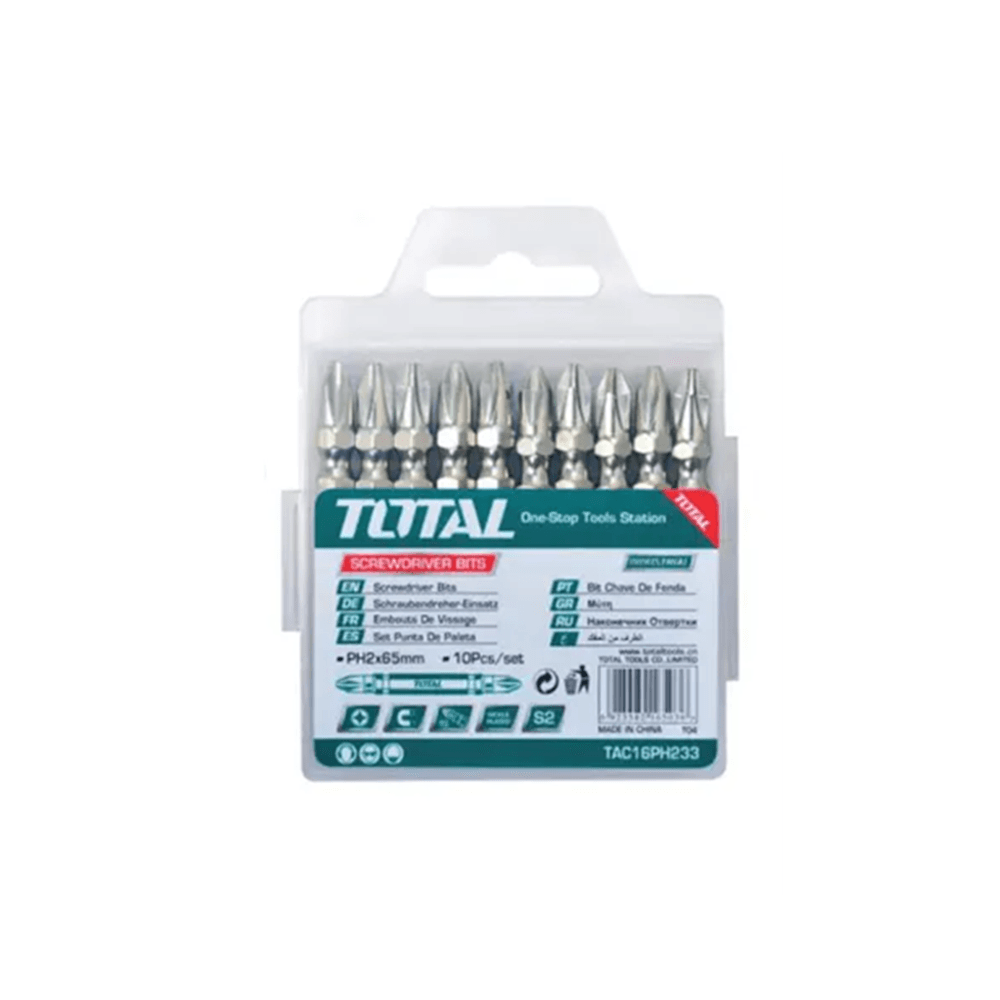 توتال مجموعة ريش مفك بنهاية مزدوجة PH2 بطول 65 ملم- 10 قطع