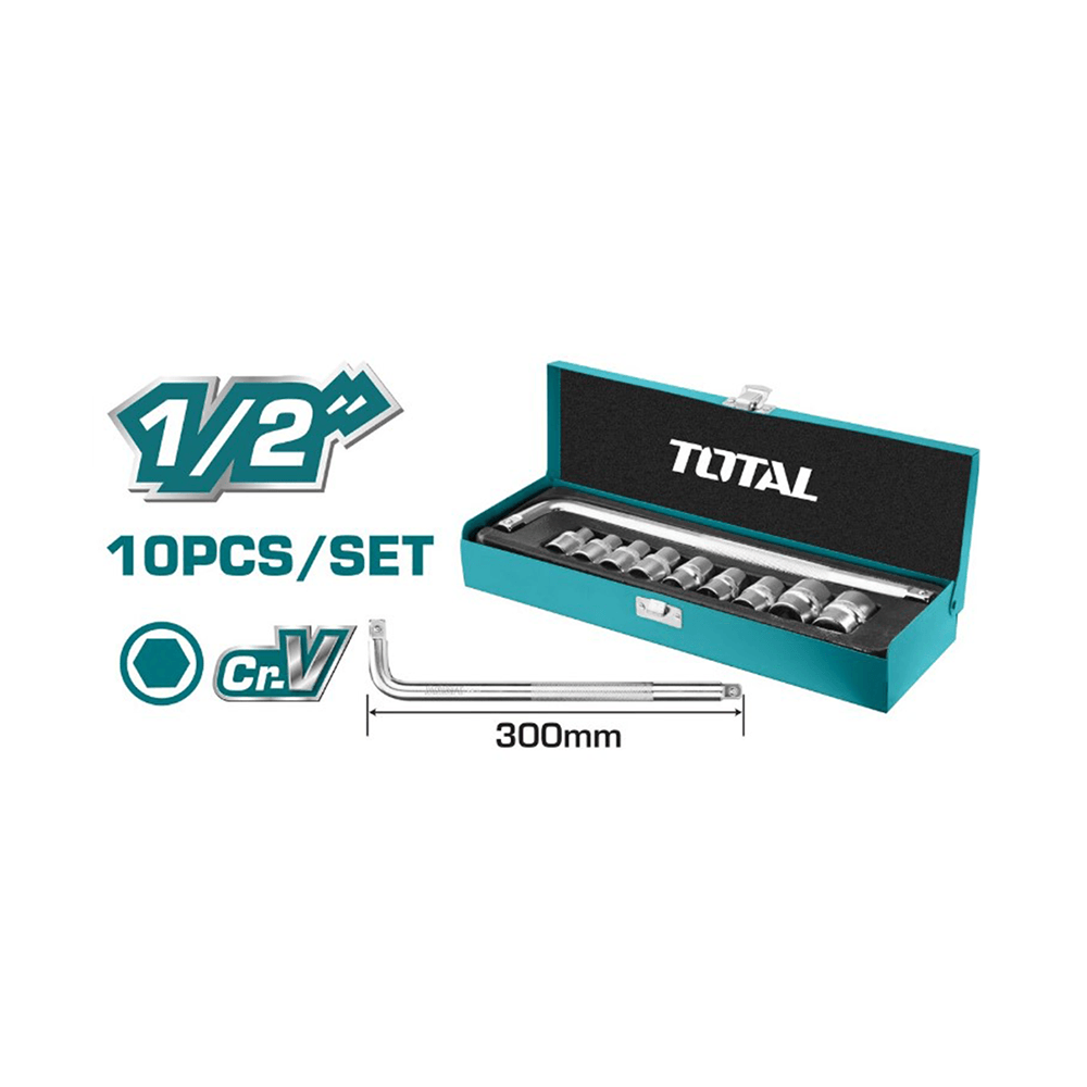 توتال تولز مجموعة أدوات سوكت بحجم 1/2 إنش - 10 قطع