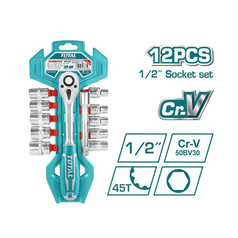 توتال تولز مجموعة أدوات سوكت بحجم 1/2 إنش - 12 قطعة