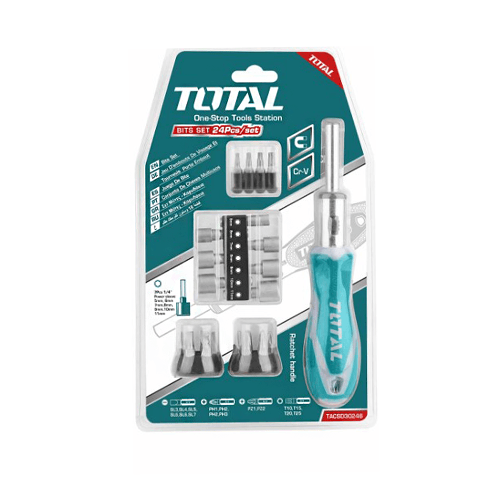 توتال تولز مجموعة أدوات مفكات مع مقبض راتشيت صناعي- 24 قطعة