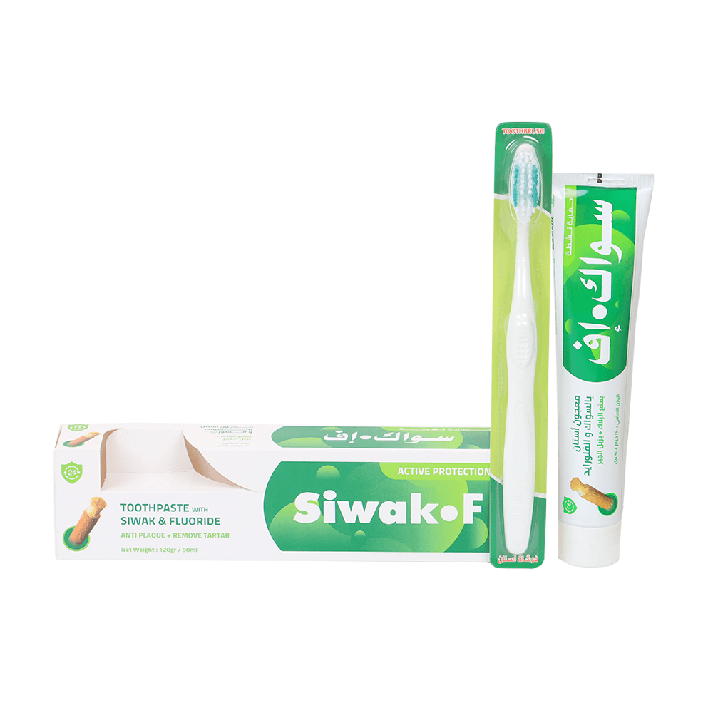 سواك إف معجون أسنان بالسواك والفلورايد مع فرشاة - 120 جم