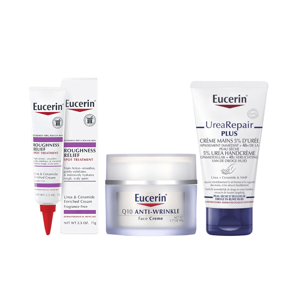 باكج3 في 1 يوسيرين كريم النهار المضاد للتجاعيد 48 جم ،كريم مستهدف للبشرة الخشنة والمتقشرة 71جم و كريم مرطب لليدين 5% يوريا - 75 مل