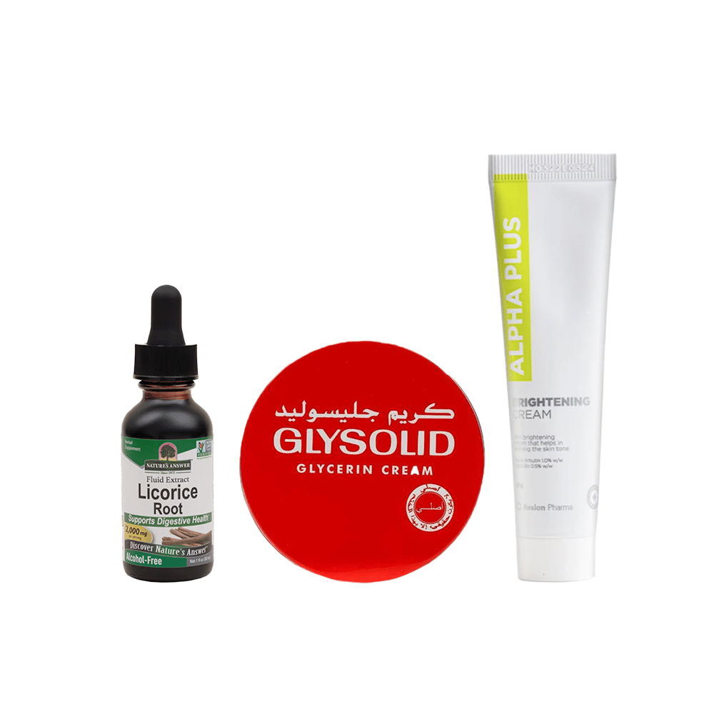 باكج 3 في 1 ناتشرز انسر سيروم عرق السوس 30 مل ،أفالون فارما كريم الفا بلس لتفتيح وتوحيد لون البشرة 30 جم وجلوسليد كريم لترطيب اليدين والبشرة - 125 مل