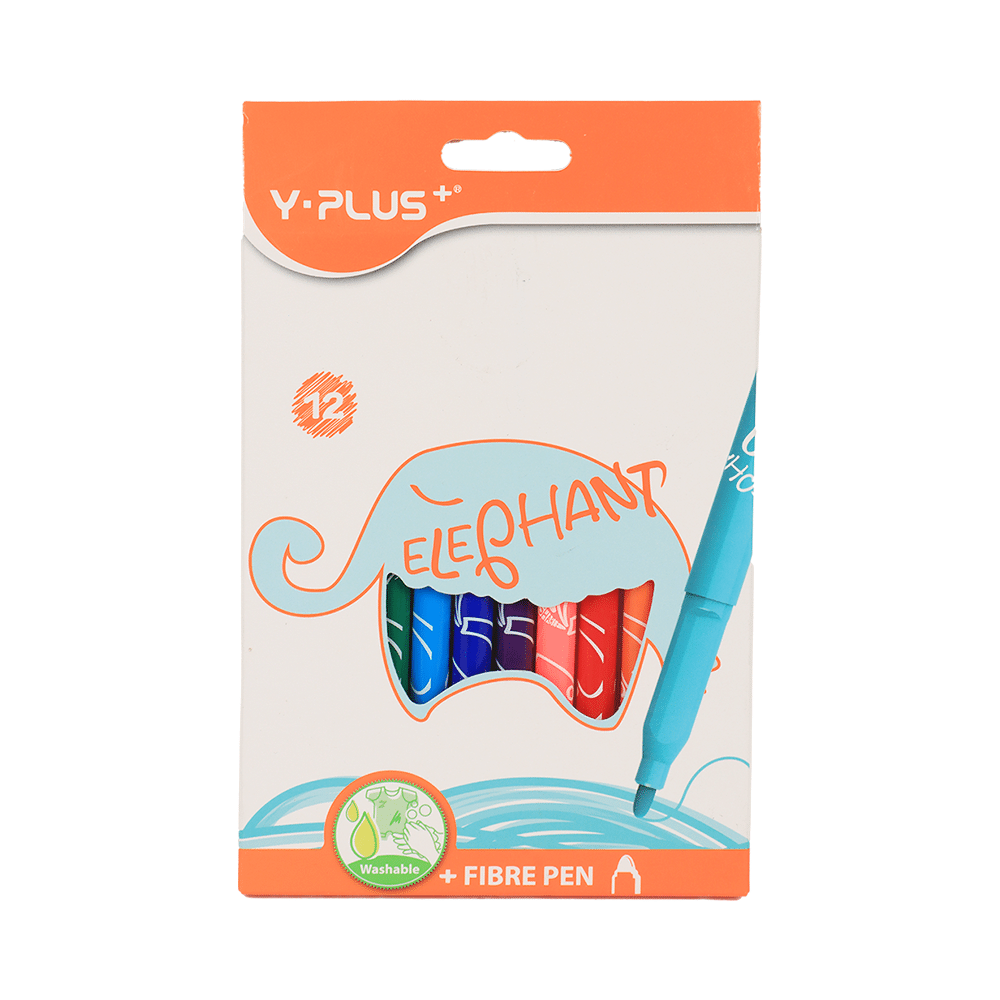 واي بلاس أقلام جاف بسن فايبر قابلة للغسل - عدد 12 لون