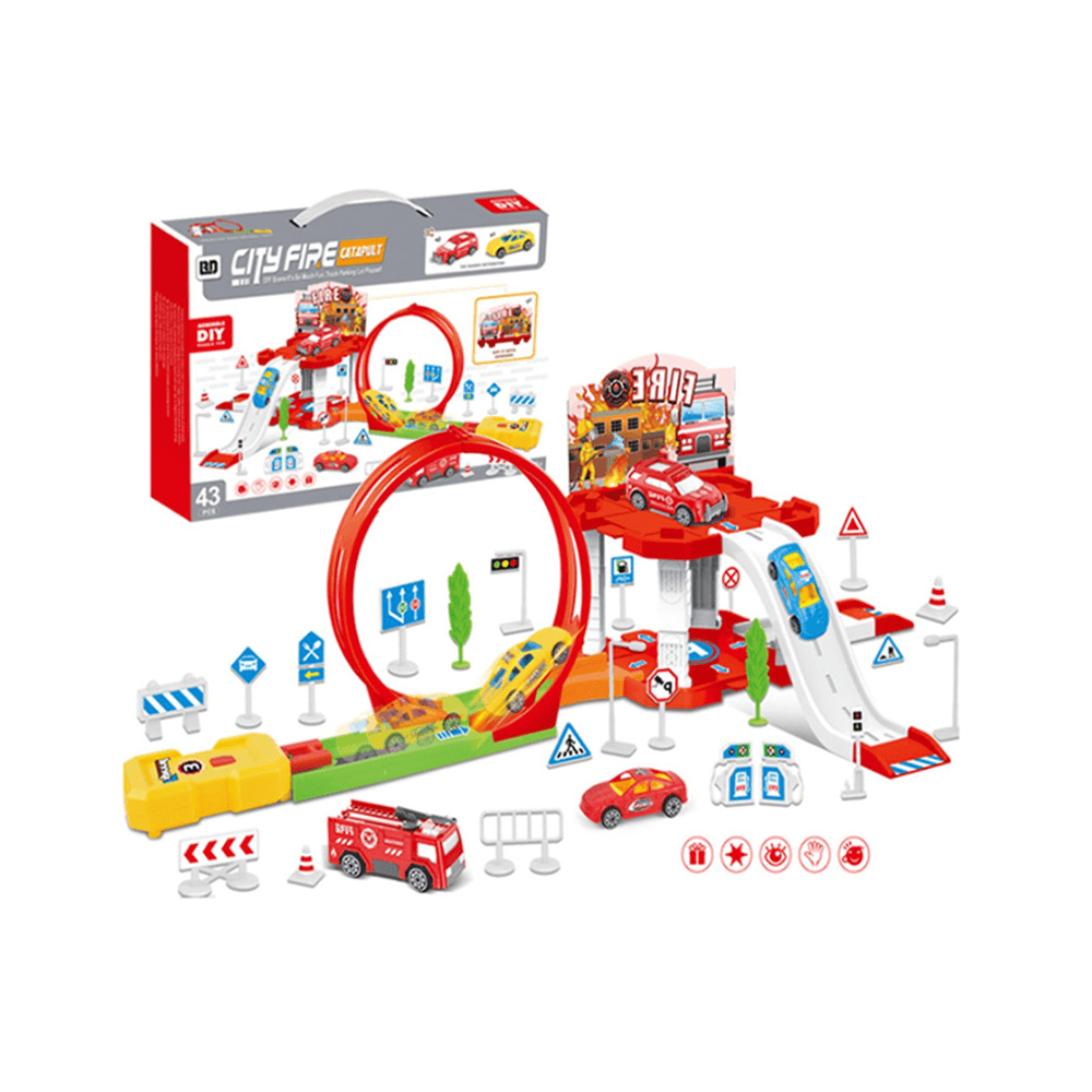 مجموعة لعبة موقف شاحنات الإطفاء في المدينة - 43 قطعة