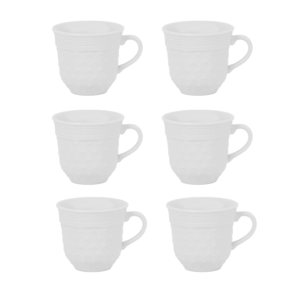 أكواب شاي بيضاء بنقش عصري - عدد 6 أكواب