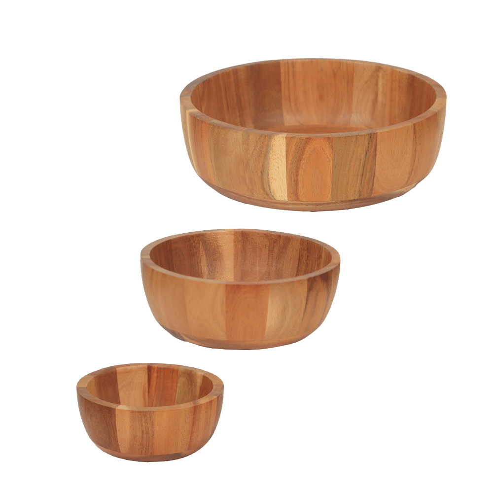 مجموعة وعاء سلطة من الخشب - عدد 3 قطع