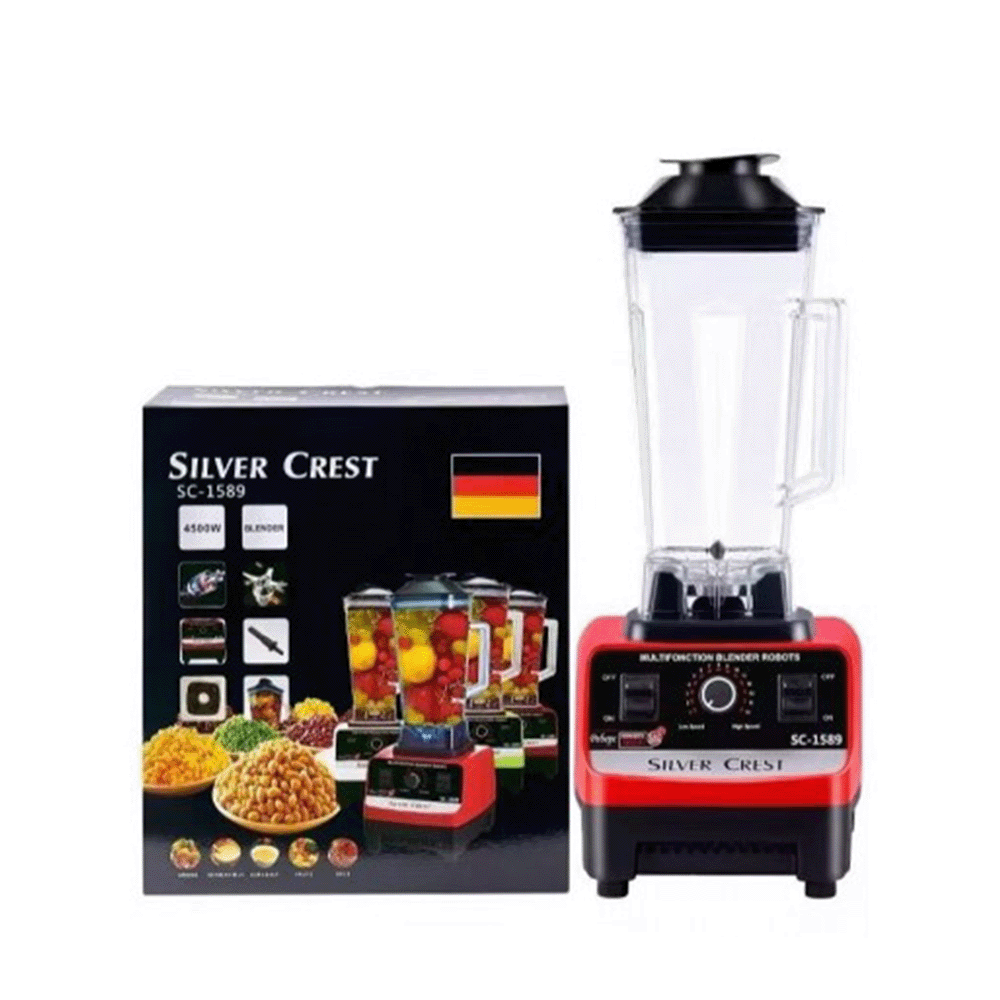 "متعدد الوظائف, Multi-function
سعة 2.5 لتر, 2.5 liters capacity
قوة 4500 واط, 4500 watts power
خلاط, Blender
عصارة ,Blender
سيلفر كريست, Silver Crest
موديل SC-1589, Model SC-1589"