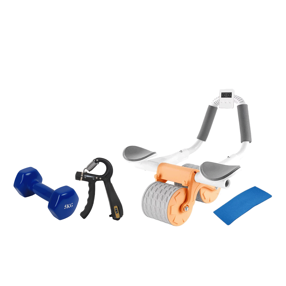 باكج 3×1 دمبل تمارين أوزان عدد 1 قطعة × 5 كجم ، مقوي قبضة اليد القابل للتعديل مع عداد وبمقاومة تتراوح من 5 الى 60 كجم و عجلة تمرين البطن ذات الارتداد التلقائي