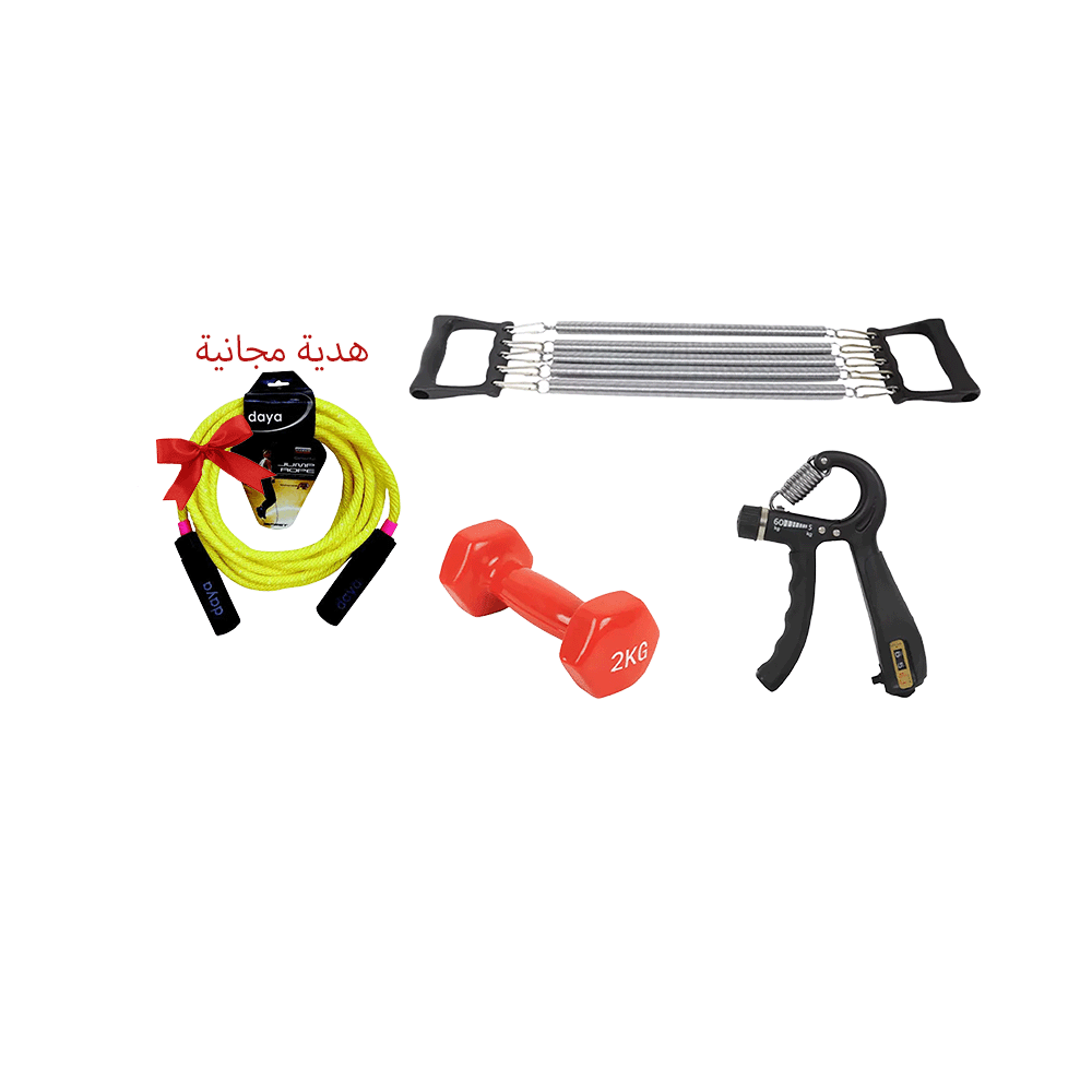باكج اللياقة المتكامل 3×1مع هدية مجانية حبل قفز متين وعالي الجودة - طول 8 قدم-yellow