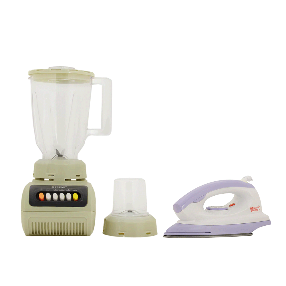 باكج 2×1جيرمي خلاط اقتصادي بفولتية 12 وسعة 1.5 لتر موديل GRM999 و جيرمي كاوية ملابس بقوة 300 واط - موديل GMR 355