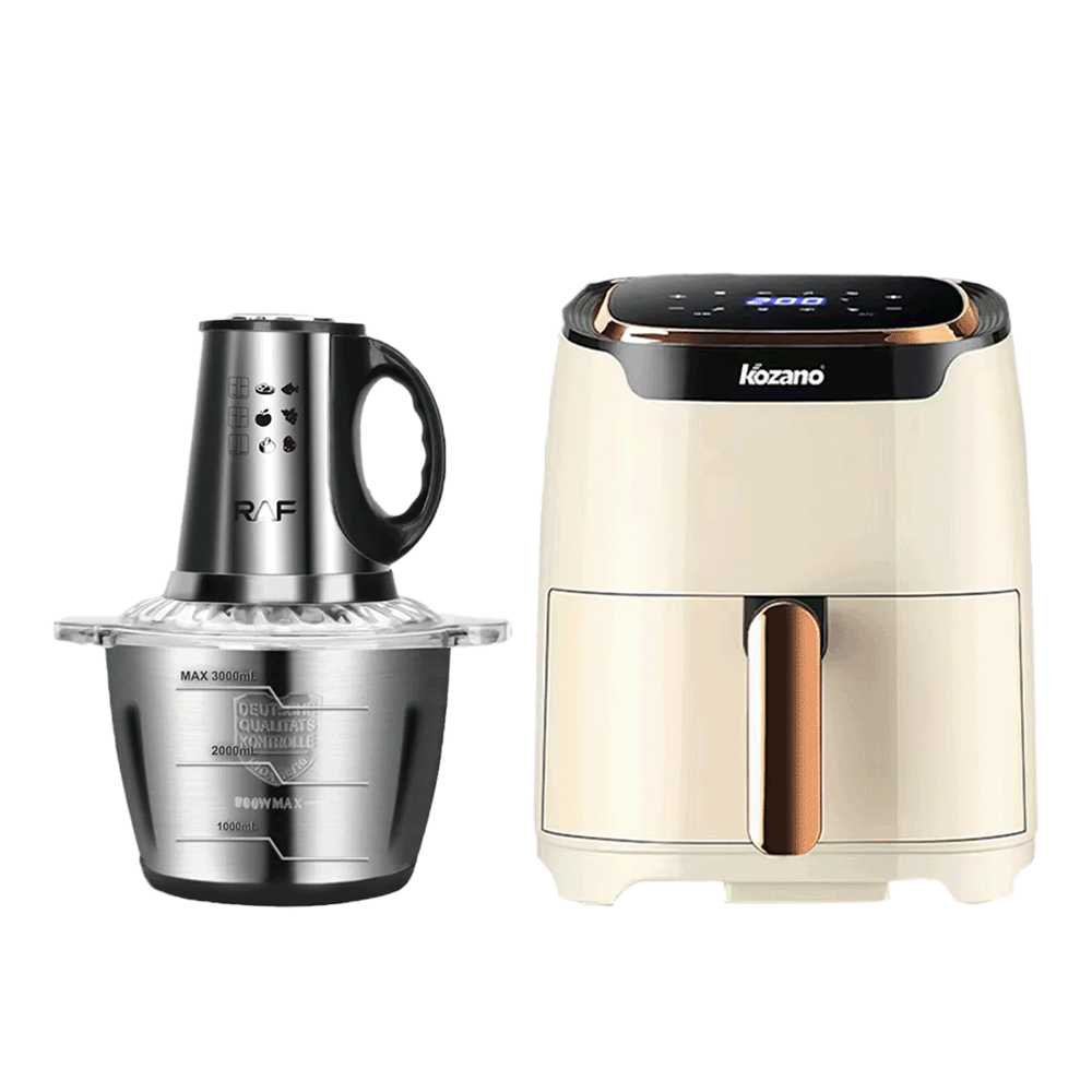 باكج 2×1 كوزانو قلاية هوائية مع صينية للقلي سعة 3.5 لتر قوة 1400 واط موديل KF301 و راف فرامة سعة 3 لتر - قدرة 1000 واط