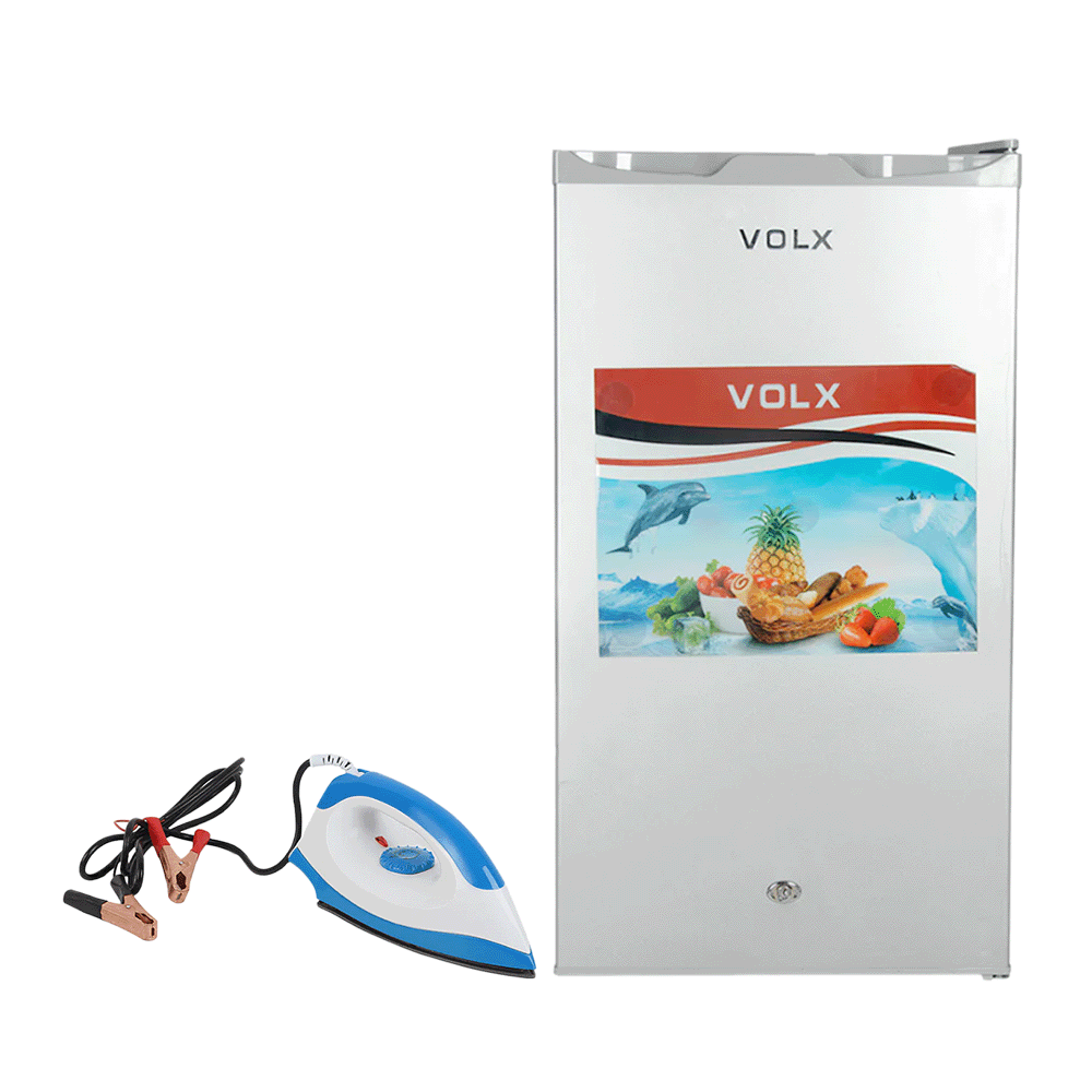 باكج 2×1 فولكس ثلاجة مكتبية موديل BC-100 - سعة 100لتر و فير آ سيكْ مكواة كهربائية تعمل بالطاقة الشمسية بتيار مستمر 12 فولت
