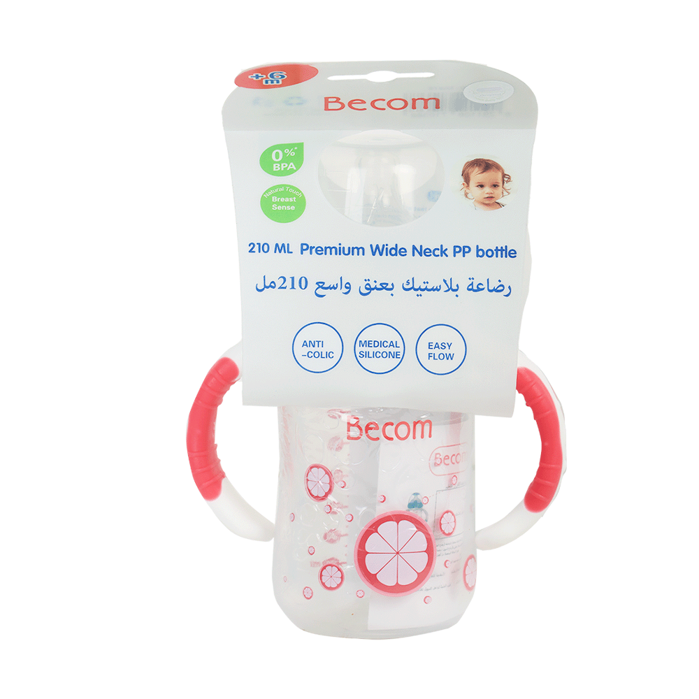 بيكوم رضاعة بلاستيك بعنق واسع حمراء - 210 مل - موديل TA876