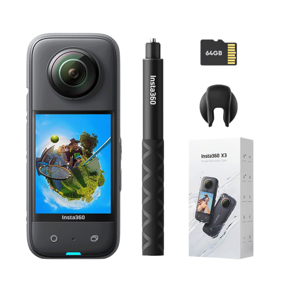 انستا 360 كاميرا أكشن المقاومة للماء مع ملحقات - موديل X3