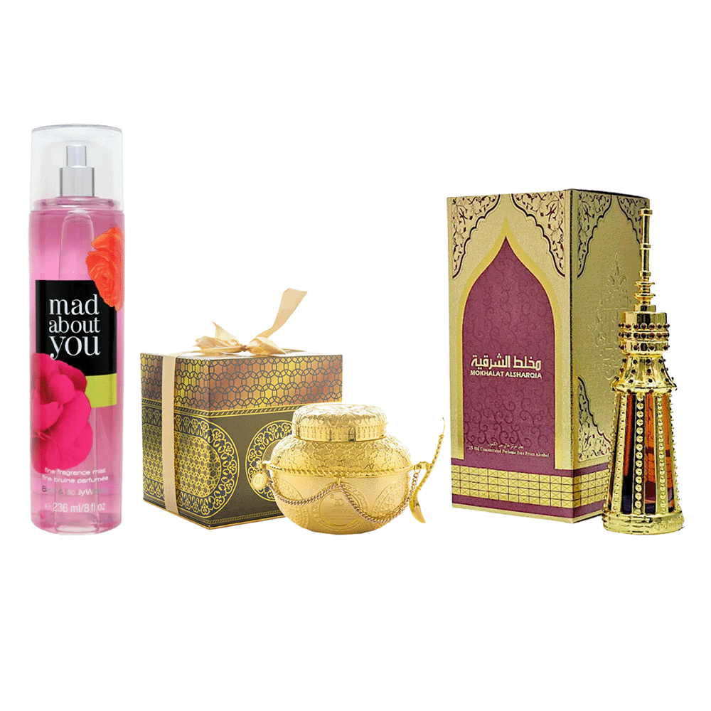 باكج 3×1بانافع بخور صبا 60 جم ،باث اند بودي ووركس بخاخ عطري ميد أباوت يو 236 مل والشرقية عطر مخلط الشرقية مركز للجنسين - 25 مل