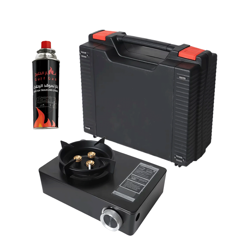 باكج 2×1 غاز الخليج عبوة غاز للرحلات 220 جم وموقد غاز محمول للتخييم بقوة 3500 واط