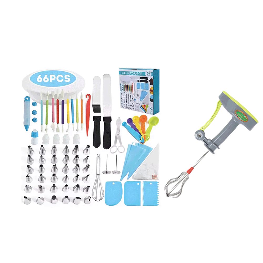 باكج 2×1 فخر الدين خفاقة يدوية ستيل مقبض بلاستيك وليفين مجموعة أدوات تزيين الكيك - 66 قطعة