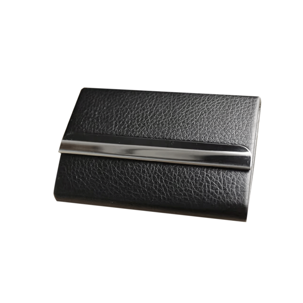 محفظة بطاقات الأعمال من الجلد والفولاذ المقاوم للصدأ
