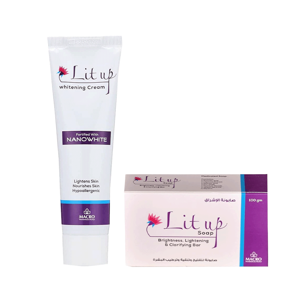باكج 2×1 ماكرو لايت اب صابون لتفتيح وتنقية وترطيب البشرة 100 جم و ماكرو لايت اب كريم لتفتيح وترطيب البشرة 50 مل
