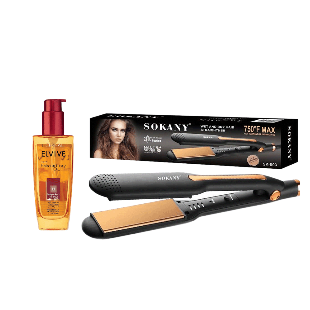 باكج 2×1 لوريال باريس سيروم مجمل للشعروسوكاني مكواة فرد الشعر - موديل SK 993