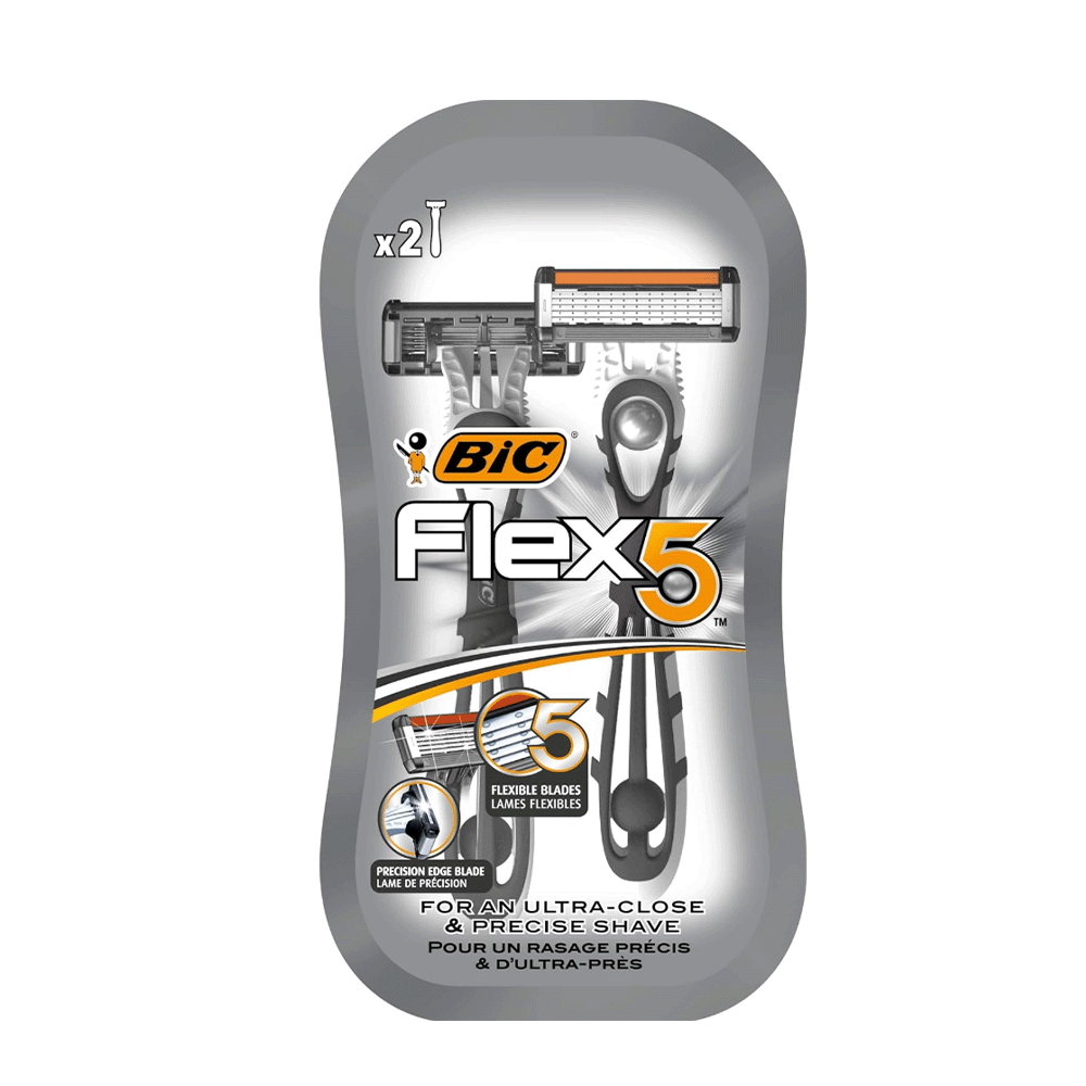 بيك شفرات ماكينة حلاقة فليكس خمس شفرات متحركة بتقنية النانو للرجال - قطعتين