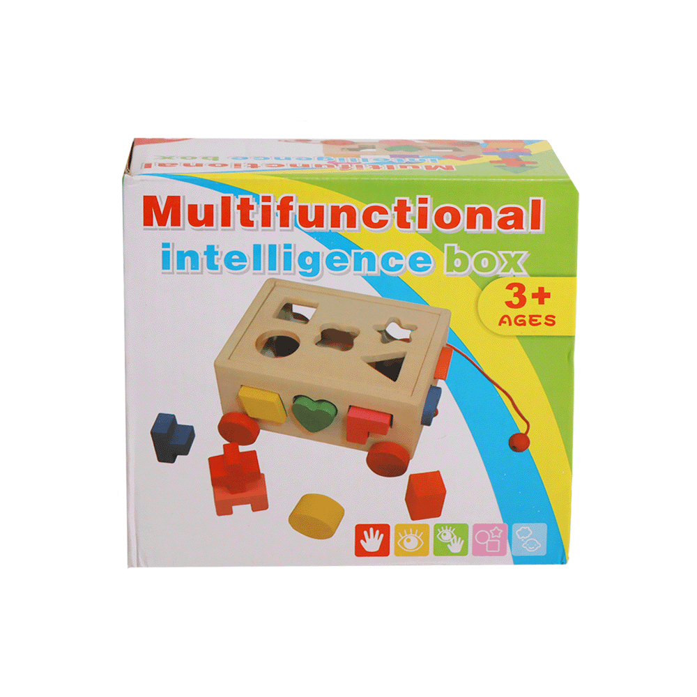 بازل صندوق خشبي مربع بعجلات لتعليم الأشكال والألوان - موديل AB14