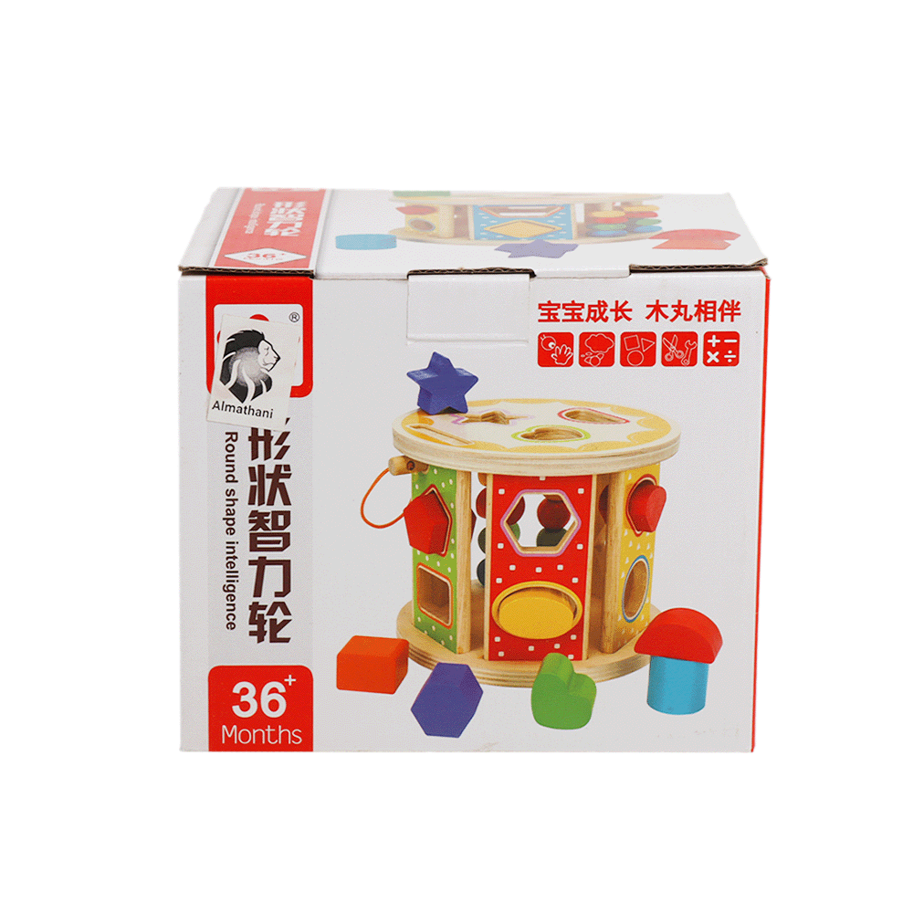 بازل صندوق خشبي مدور بعجلات لتعليم الأشكال والألوان - موديل AB12