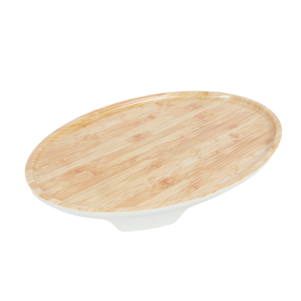 معشرة تقديم ميلامين بيضاوية بتصميم خشبي - موديل AL10076