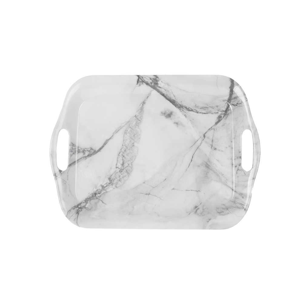 معشرة تقديم من الميلامين فاخرة بمقبضين جانبيين وتصميم رخامي - موديل AL10153