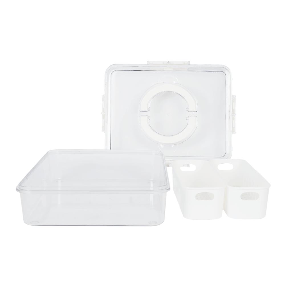 صندوق تخزين أكريليك مقسم بغطاء ومقبض - موديل AL10607