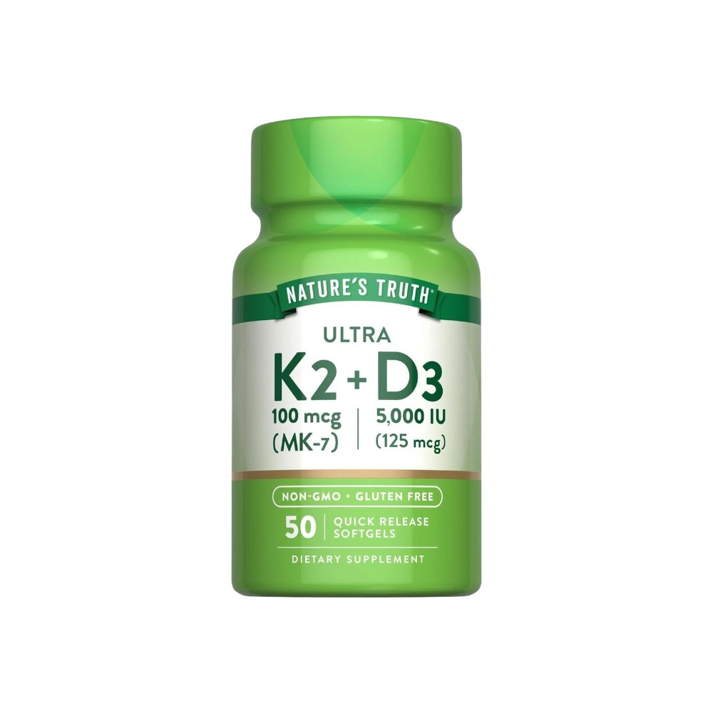 ناتشرز تروث مكمل غذائي ألترا بفيتامين دي 3 و كيه 2 فائق التركيز- 50 كبسولة