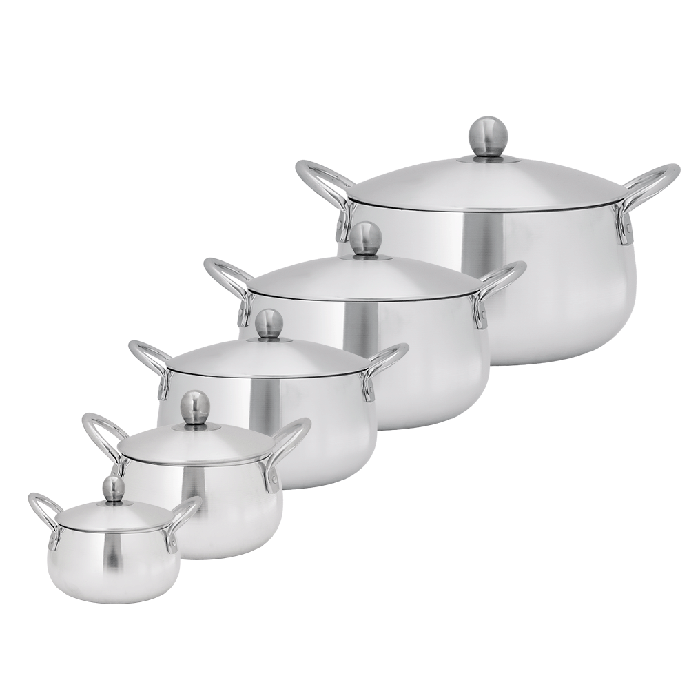 طقم قدور معدن شكل برمة بخمس مقاسات مختلفة عدد - 10 قطع