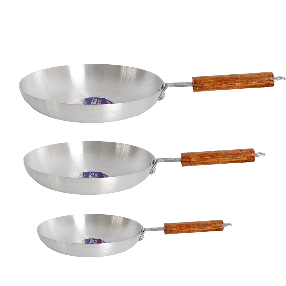 باروار طقم مقالي معدني بيد خشب بثلاث مقاسات مختلفة - 3 حبات