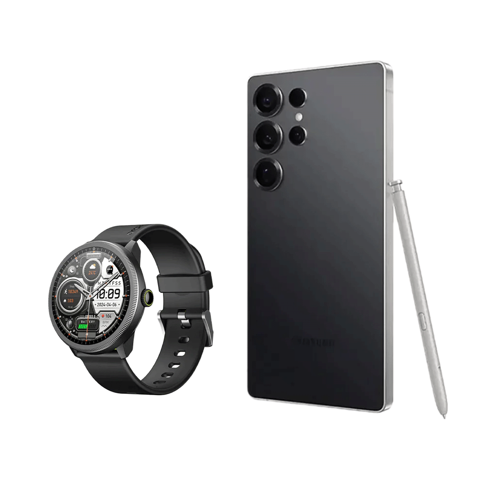 باكج سامسونج اس 25 الترا بذاكرة عشوائية 256 جيجابايت و رام 12 جيجابايت شريحتين وكالة مع اورايمو ساعة لمس ذكية بشاشة مقاس 1.43 بوصة